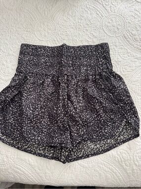 FP Movement by Free People High-Waist Black Floral Smocked Shorts